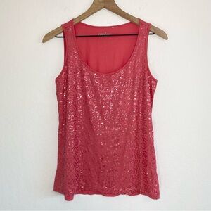 Caslon Women’s M Coral Pink Sequin Y2K Sleeveless Casual Tank Top